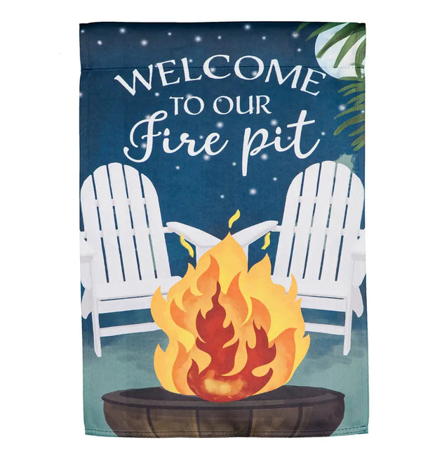 Welcome to Our Firepit Suede Garden Flag