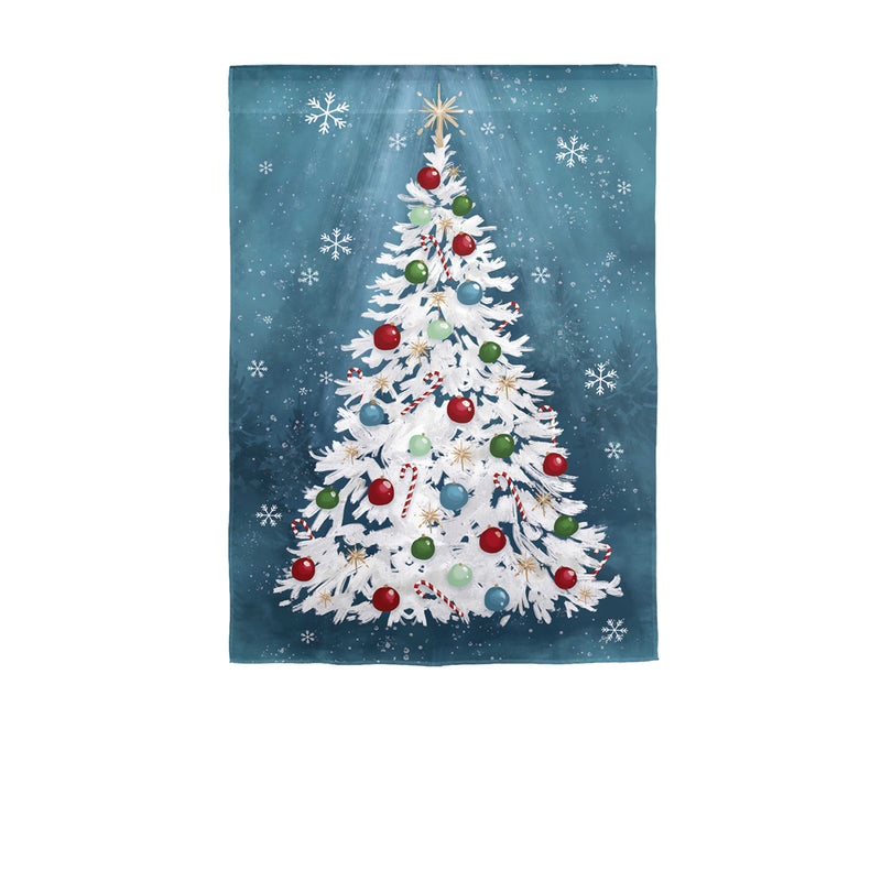 White Christmas Tree Linen Garden Flag