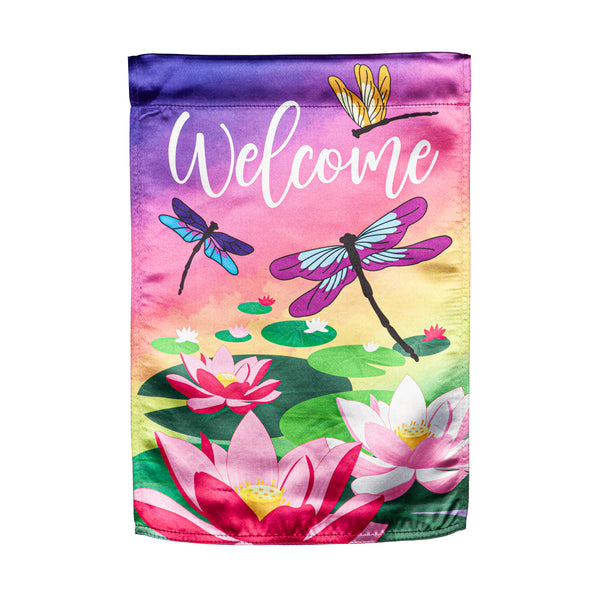 Welcome Dragonfly w/ Lily Pads Garden Lustre Flag