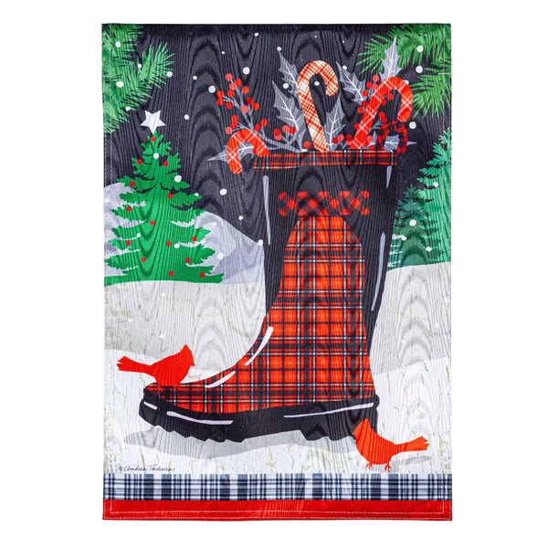 Holiday Plaid Boots Moire Garden Flag