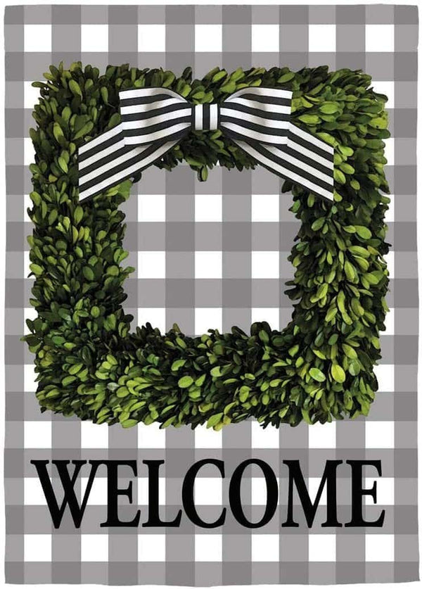 Boxwood Plaid Home Suede Wreath Banner