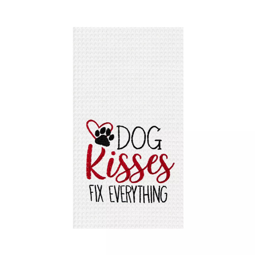 Stampa Artistica Da Parete Divertente – Quadro Con Scritta "Dog Kisses Fix Everything" – Cornice Inclusa – Decorazione Rustica 20x20 Cm