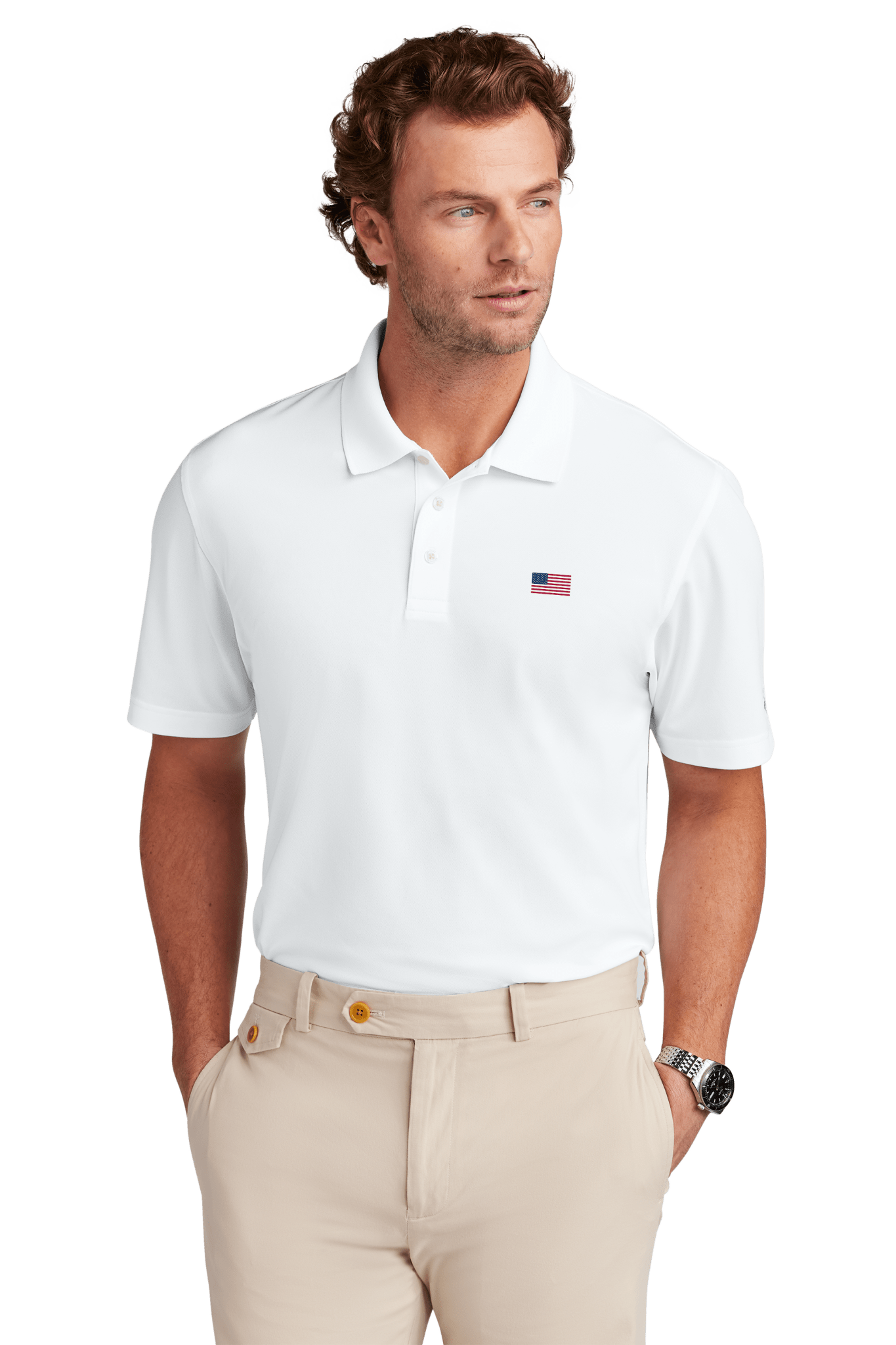 Men's USA Flag Mesh Pique Performance Polo