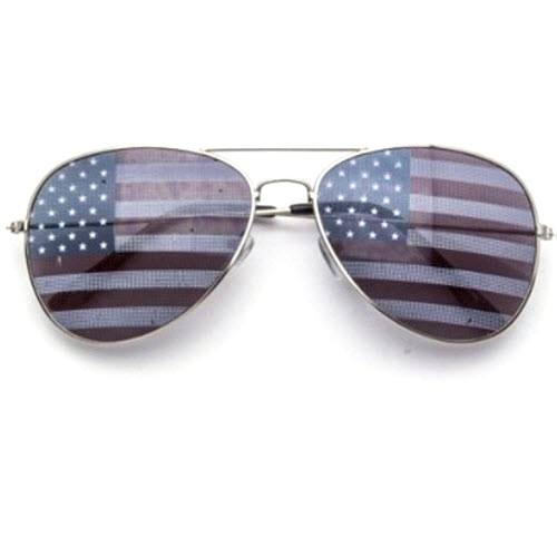 USA American Flags Aviator Sunglasses (Assorted Colors, Silver/Gold)