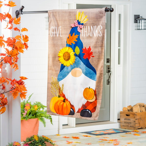 Give Thanks Fall Gnome Burlap Flags