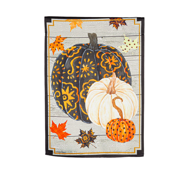 Patterned Pumpkins and Leaves Suede Flags
