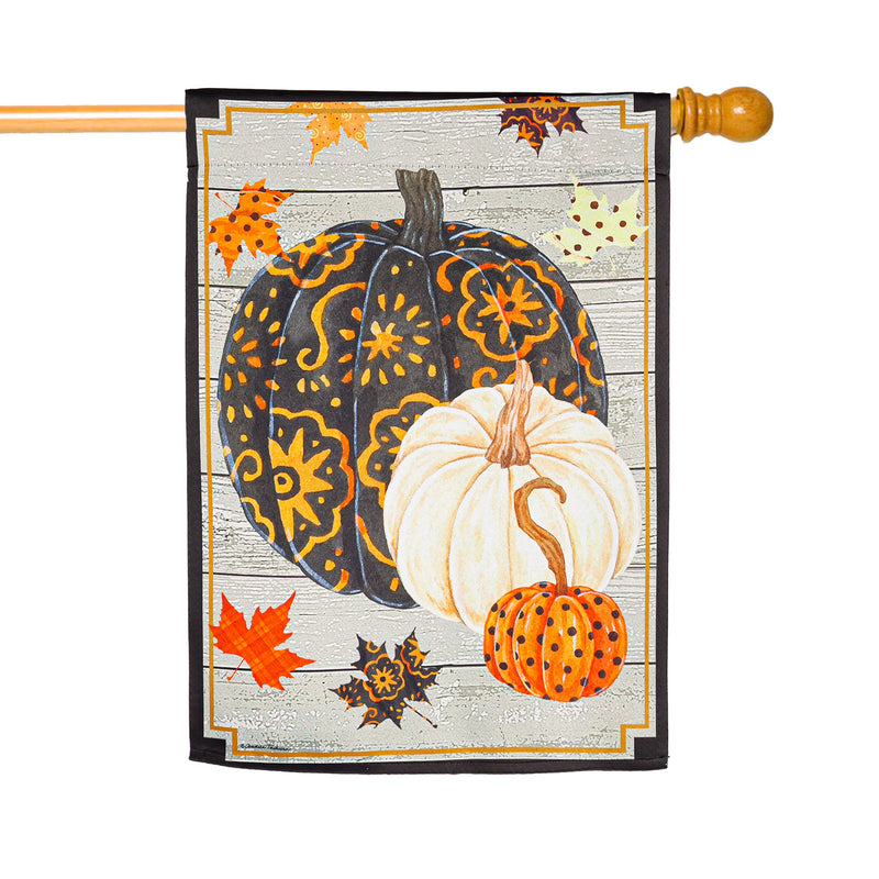 Patterned Pumpkins and Leaves Suede Flags