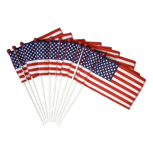 12 Pack 4 in. X 6 in. Verona Brand U.S. Flag Mounted on a 3/16 in. X 10 in White Staff with Red Ball