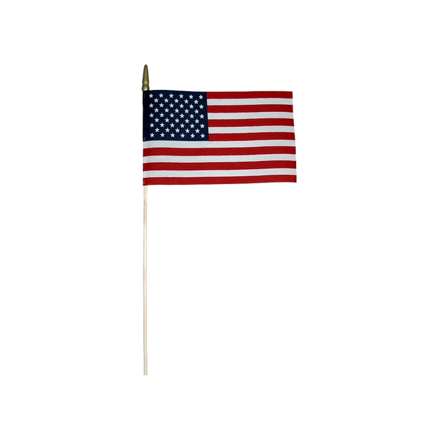 12 Pack 8 in. X 12 in. Verona Brand U.S. Flag Mounted on 5/16 in. X 24 in. Natural Wood with Gold Spear Tip