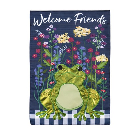 Whimsical Frog Garden Applique Flag