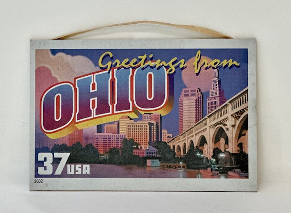 Greetings from Ohio Vintage Stamps Sign