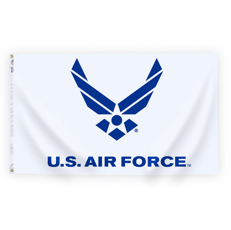 3X5 Ft Nyl-Glo Air Force Logo Flag. White With Blue Wings