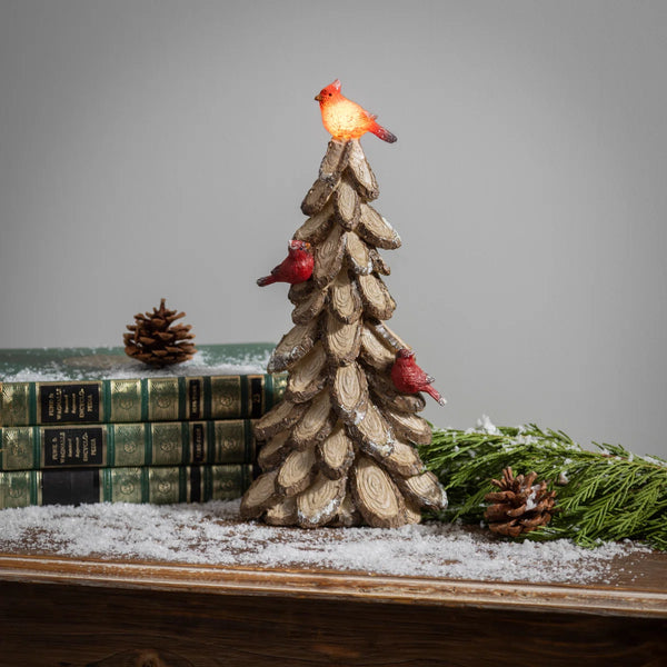 11.5 in LED Resin Tree with Cardinals