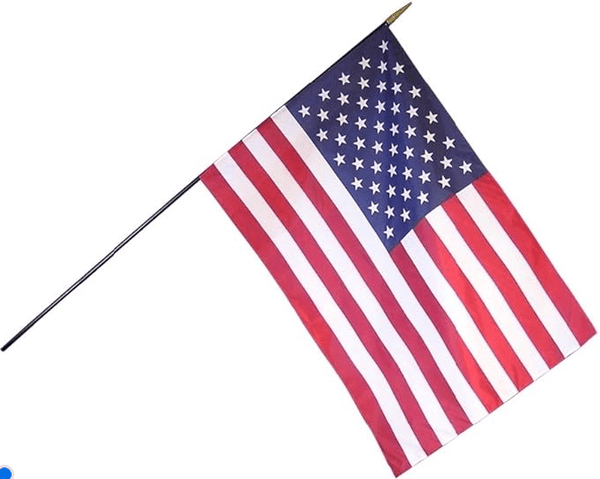 12 in. X 18 in. Verona Brand U.S. Flag Mounted on 3/8 in. X 30 in. Black staff Gold Spear Tip - The Flag Lady