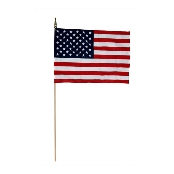 12 Pack 12 in. X 18 in. U.S. Flag 5/16 X 30 in. Natural Wood Staff & Gold Spear Tip - The Flag Lady