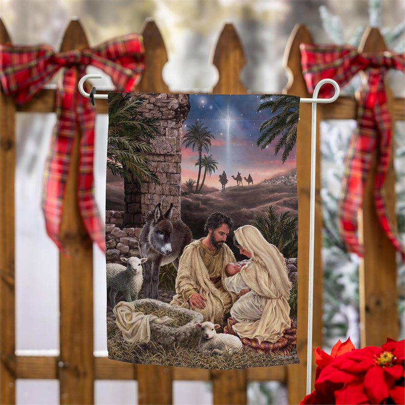 12x18 in Brilliant Nativity Suede Garden Flag - The Flag Lady