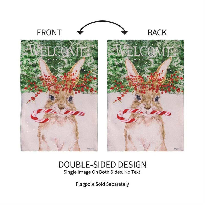 12x18 in Candy Cane Rabbit Burlap Garden Flag - The Flag Lady