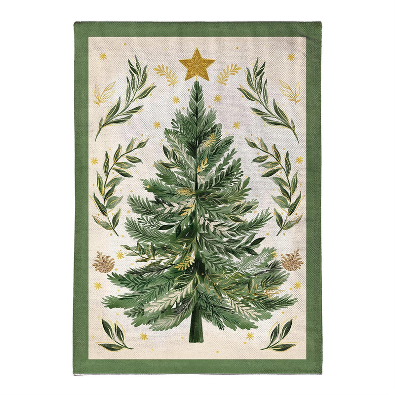 12x18 in Christmas Tree with Acorn Burlap Garden Flag - The Flag Lady