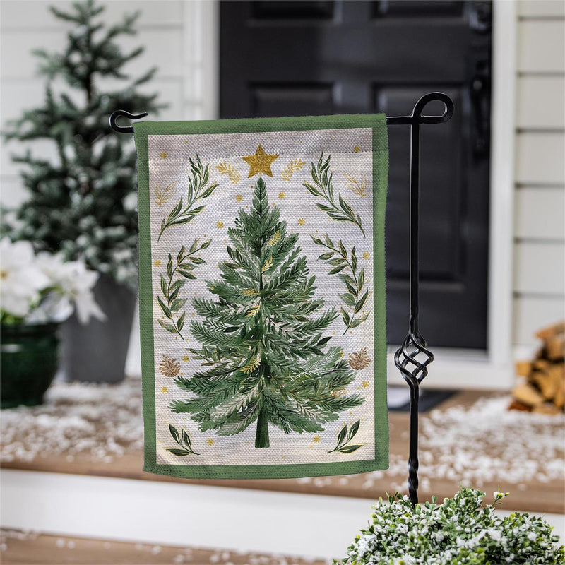 12x18 in Christmas Tree with Acorn Burlap Garden Flag - The Flag Lady