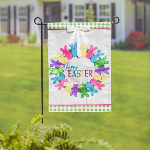 12x18 in Colorful Bunny Wreath Garden Flag - The Flag Lady