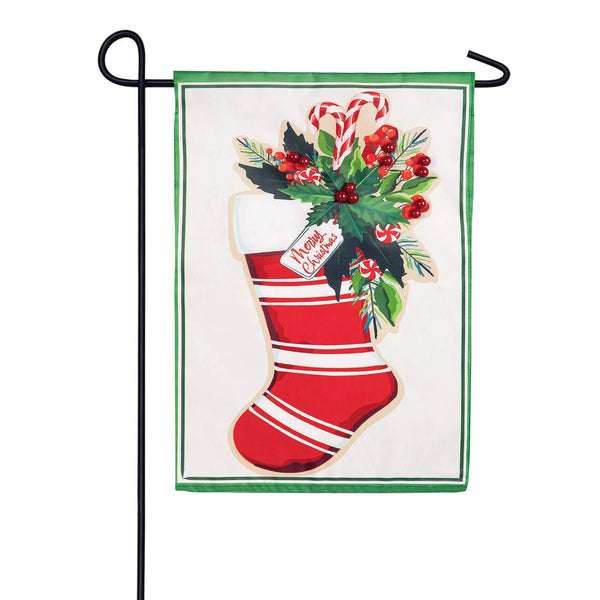 12x18 in Merry Christmas Stocking Applique Garden Flag - The Flag Lady