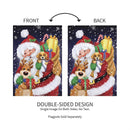 12x18 in Santa, Reindeer, and Puppy Suede Garden Flag - The Flag Lady