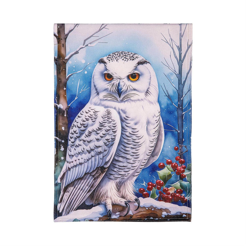 12x18 in Snow Owl Burlap Garden Flag - The Flag Lady