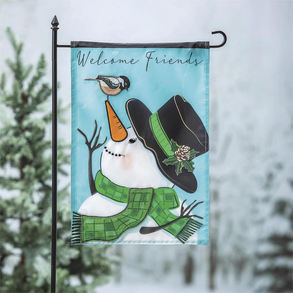 12x18 in Snowman and Chickadee Applique Garden Flag - The Flag Lady