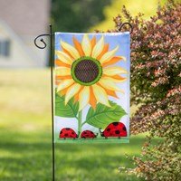 12x18 in Sunflower & Ladybug Burlap Garden Flag - The Flag Lady