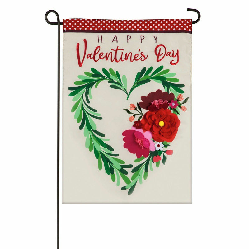 12x18 in Valentine's Floral Heart Wreath Applique Garden Flag - The Flag Lady