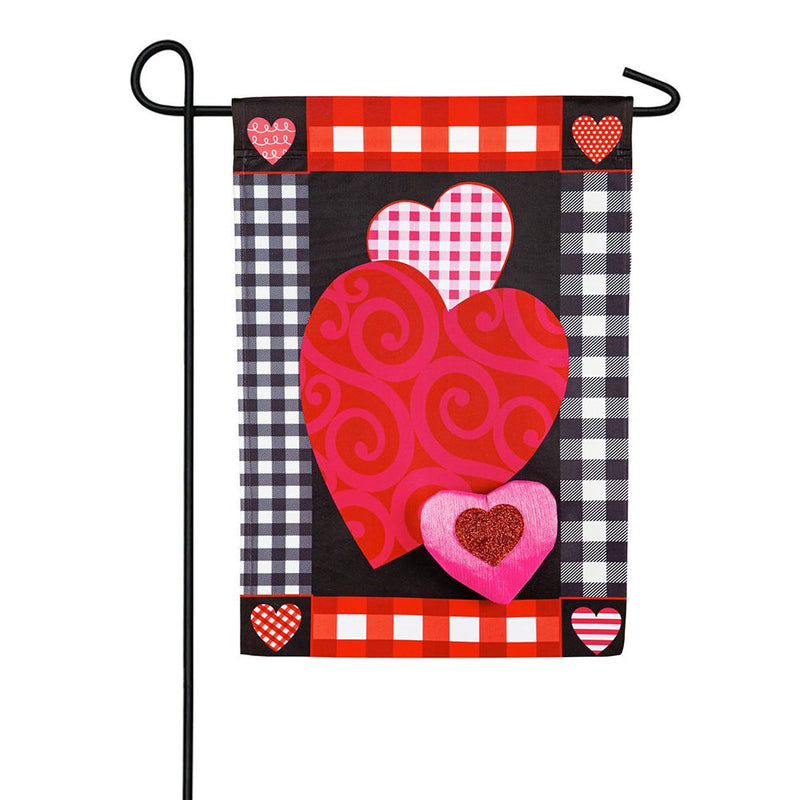 12x18 in Valentine's Heart Patterned Border Applique Garden Flag - The Flag Lady