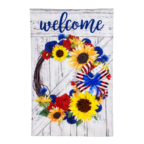 Americana Floral Welcome Wreath Banner