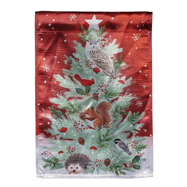 28x40 in Woodland Animal Christmas Tree Lustre House Flag