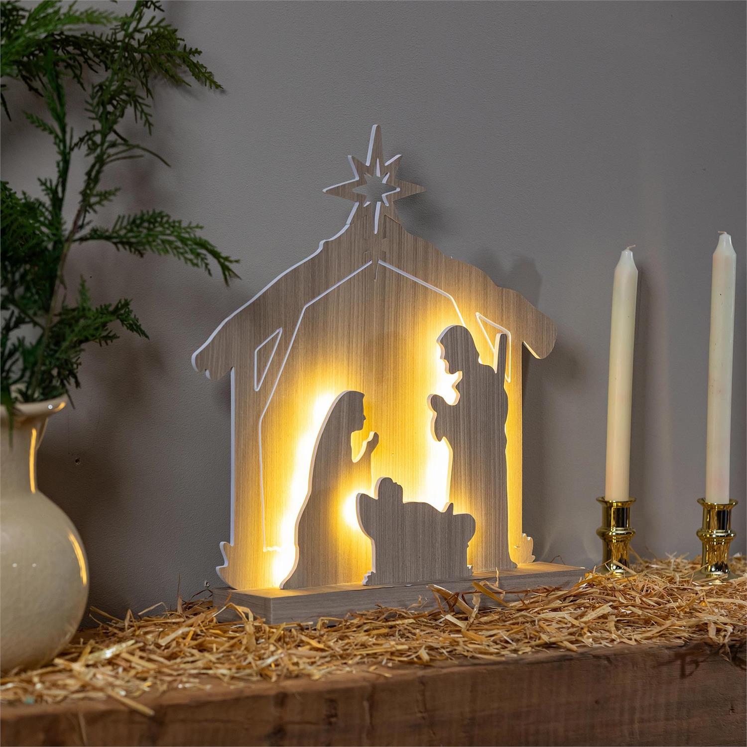 16 in Nativity Scene LED Wood Table Decor