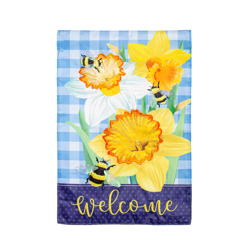 Daffodils and Bees Applique Garden Flag