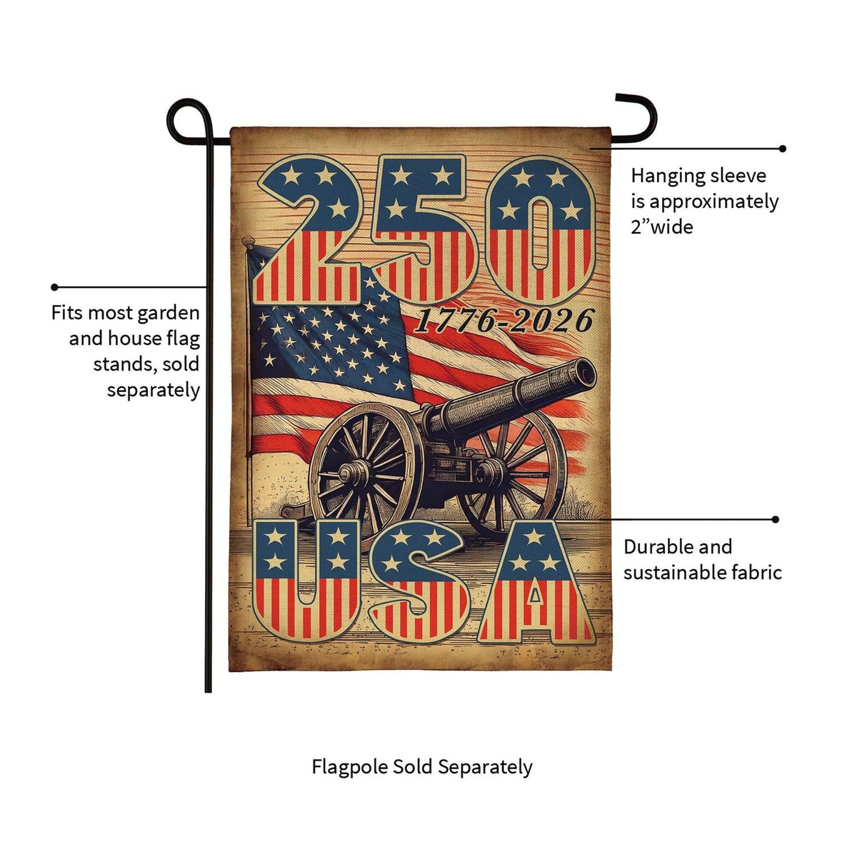 250th Anniversary Cannons Burlap Garden Flag