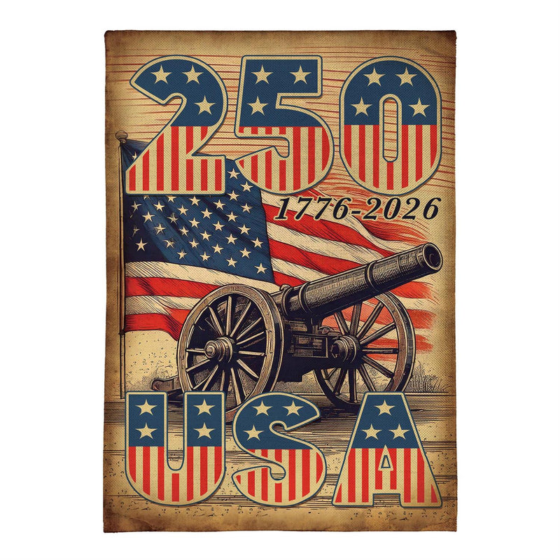 250th Anniversary Cannons Burlap Garden Flag