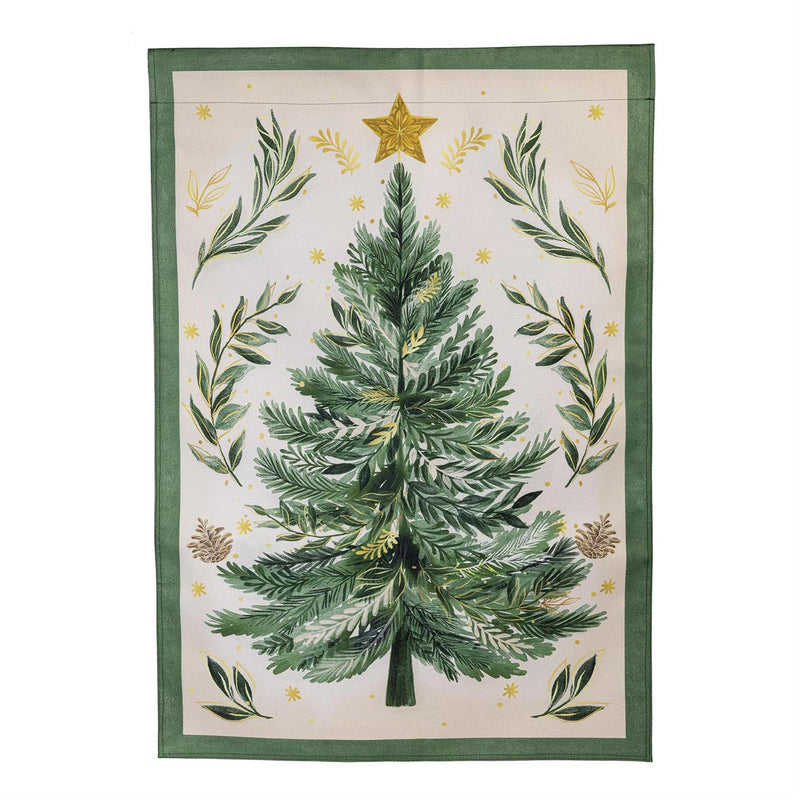 28x40 in Christmas Tree with Acorn Burlap House Flag - The Flag Lady