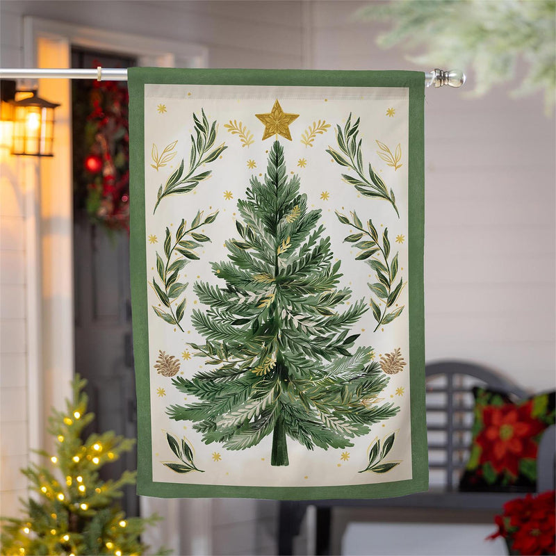 28x40 in Christmas Tree with Acorn Burlap House Flag - The Flag Lady