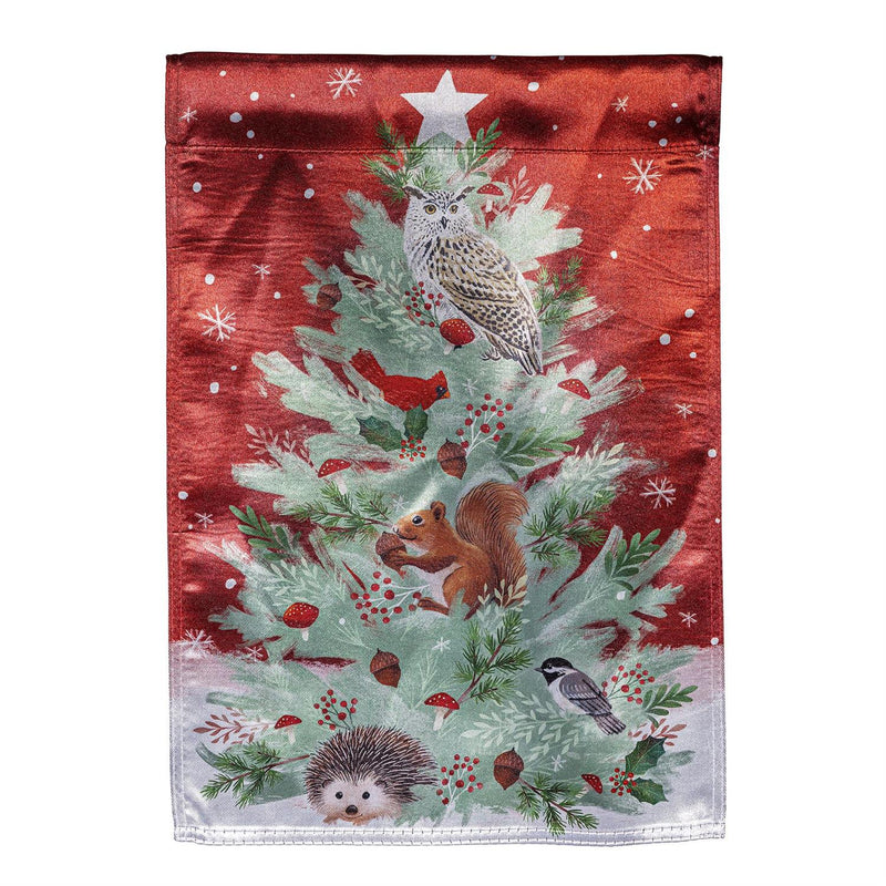 28x40 in Woodland Animal Christmas Tree Lustre House Flag - The Flag Lady
