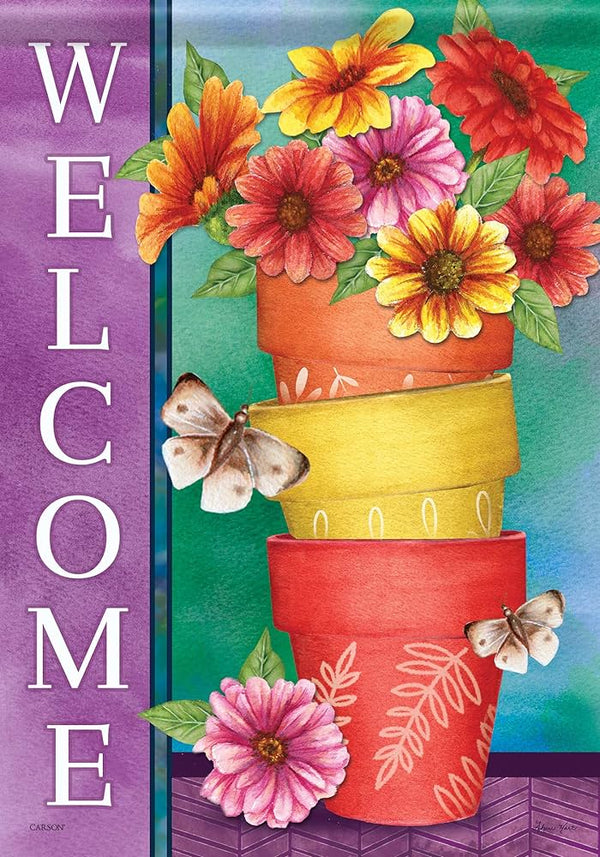 28x40 in "Welcome" Stacked Pots Suede House Banner