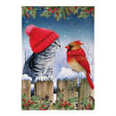Kitten & Cardinal Winter Friends Burlap Garden Flag
