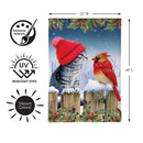 Kitten & Cardinal Winter Friends Burlap Garden Flag