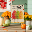 Hello Fall Autumn Trees Burlap Flag Garden