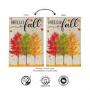Hello Fall Autumn Trees Burlap Flag Garden