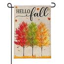 Hello Fall Autumn Trees Burlap Flag Garden