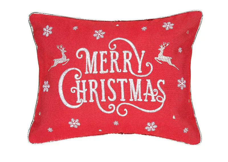Merry Christmas Silver and Red Pillow