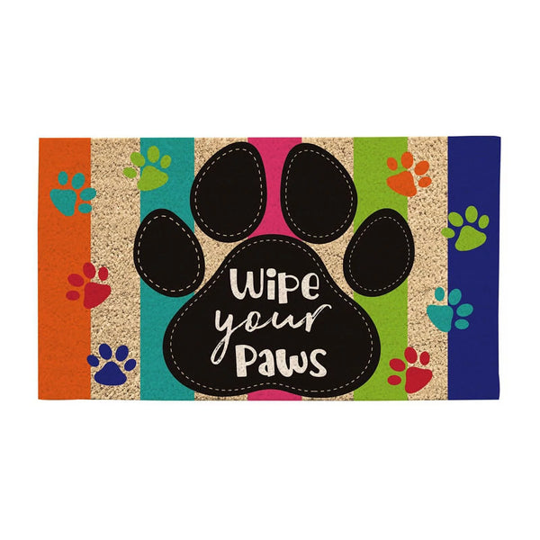 "Wipe Your Paws" Colorful Coir Doormat