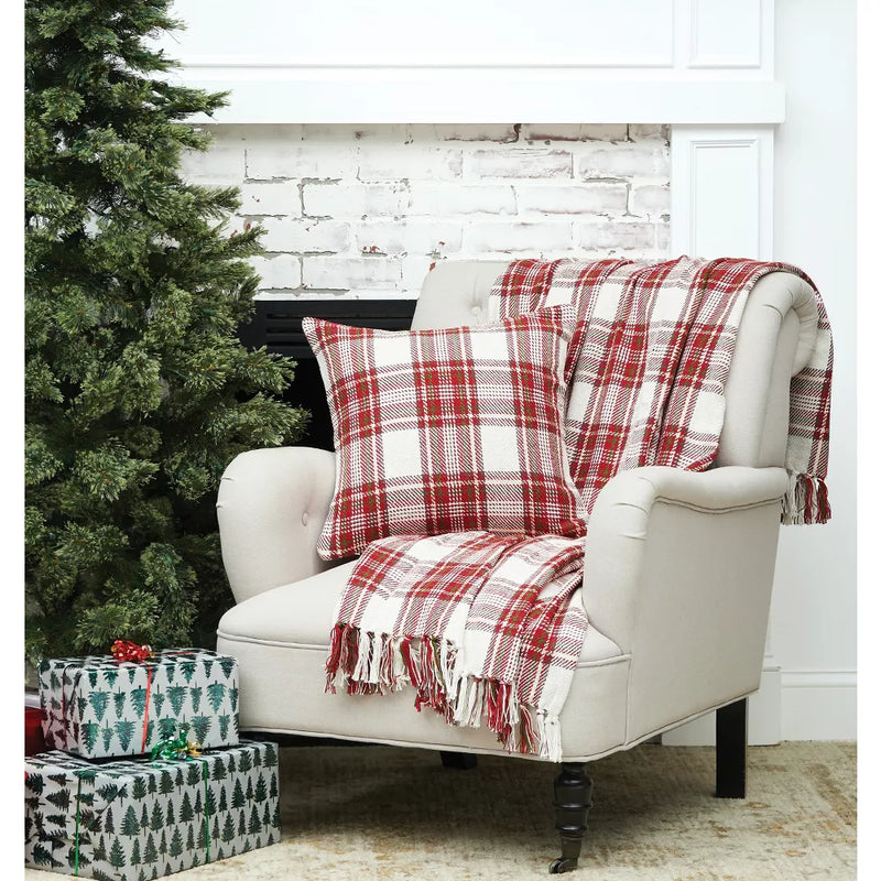 Red and Green Plaid Christmas Pillow