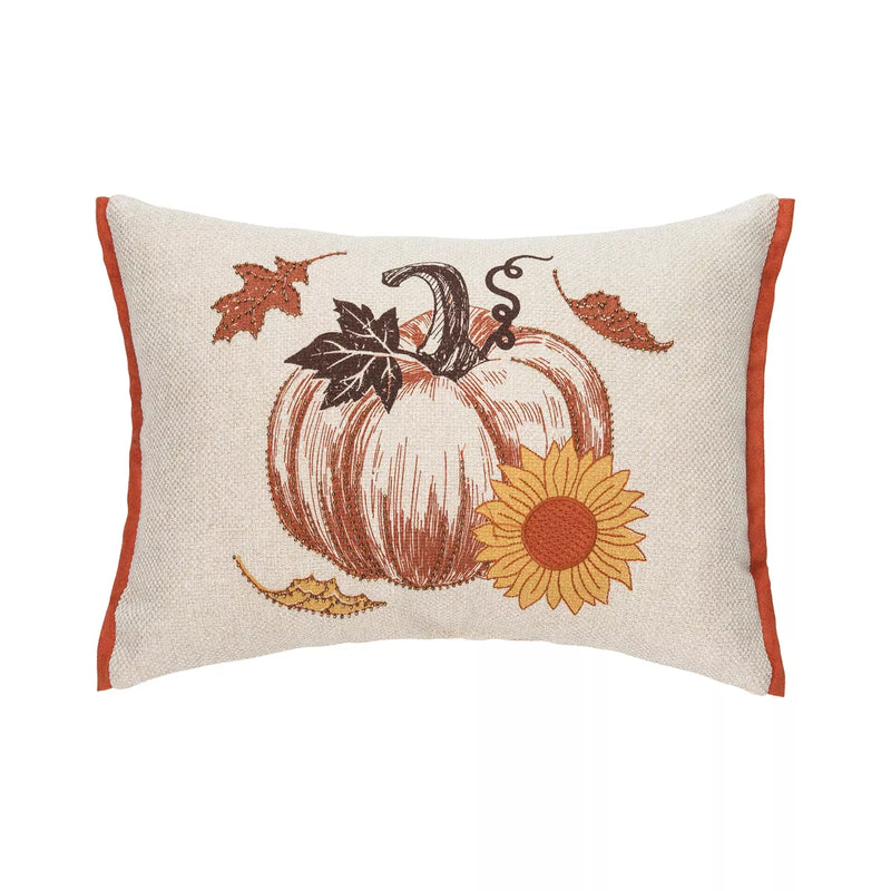 Harvest Time Pumpkin Embellished Fall Throw Pillow